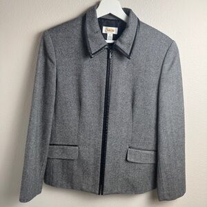 Talbots Gray 100% Wool Zip Front Blazer Size 10